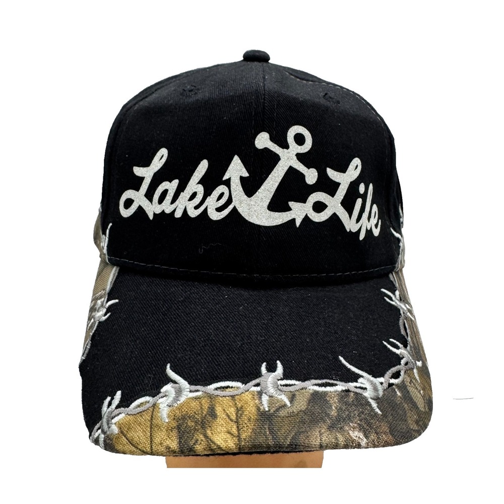New Realtree Baseball Cap Hat Lake Life Glittered Letters Camo Brim Black